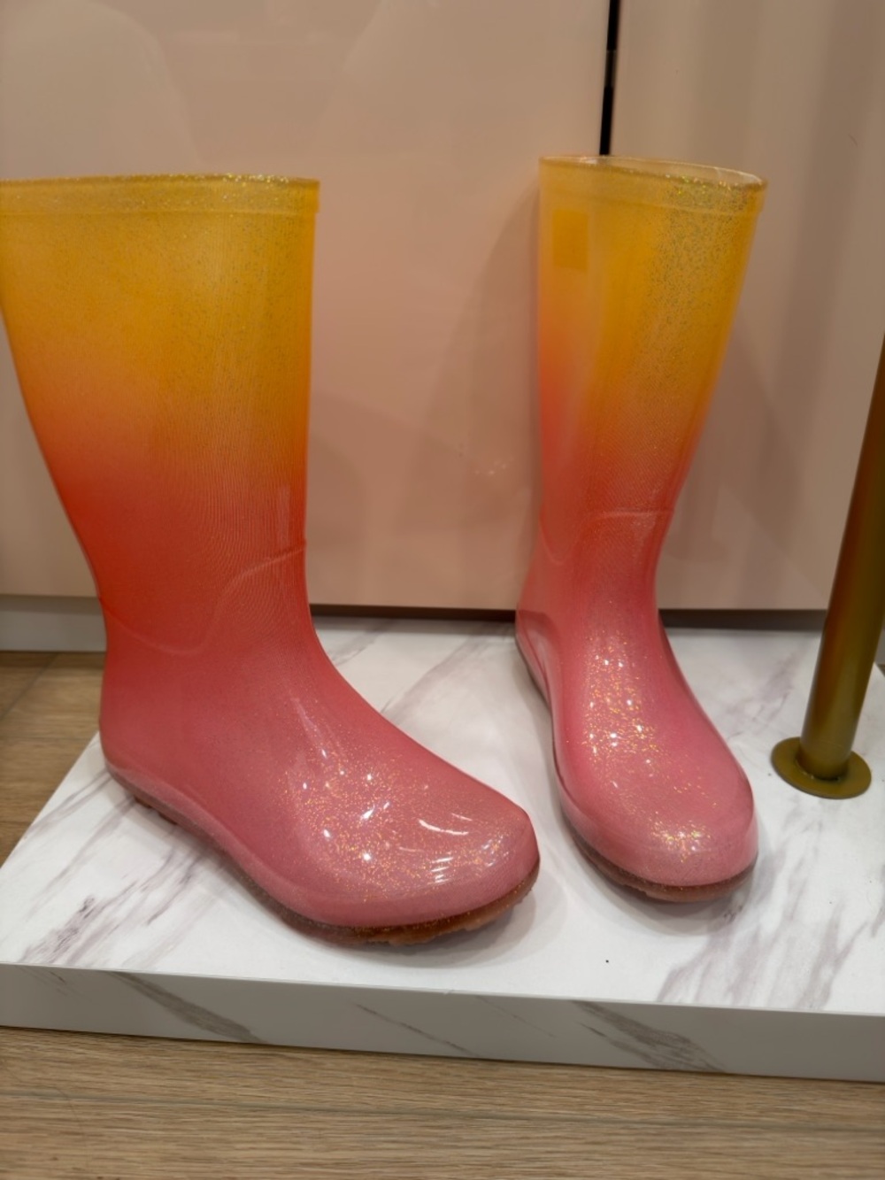 Cat & Jack Ombre Yellow to Pink Glitter Kids Rain Boots